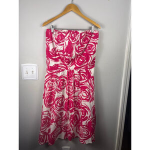 Ashley Stewart Strapless Pink & White Rose Print Dress